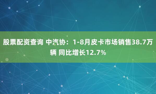 股票配资查询 中汽协：1-8月皮卡市场销售38.7万辆 同比增长12.7%